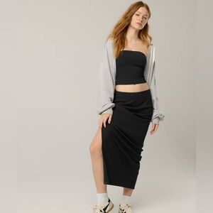 Offline by Aerie Black Ribbed Midi Skirt with Side Slit – Size Small – NWT